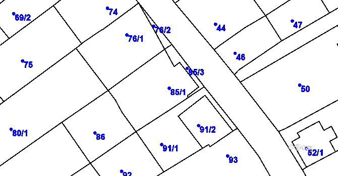Parcela st. 85/1 v KÚ Huštěnovice, Katastrální mapa