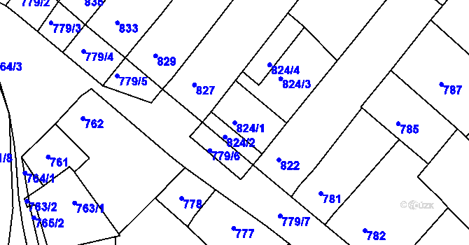 Parcela st. 824/1 v KÚ Huštěnovice, Katastrální mapa