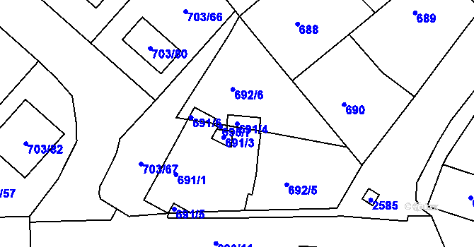Parcela st. 691/4 v KÚ Huštěnovice, Katastrální mapa