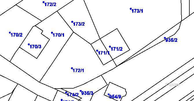 Parcela st. 171/1 v KÚ Huštěnovice, Katastrální mapa