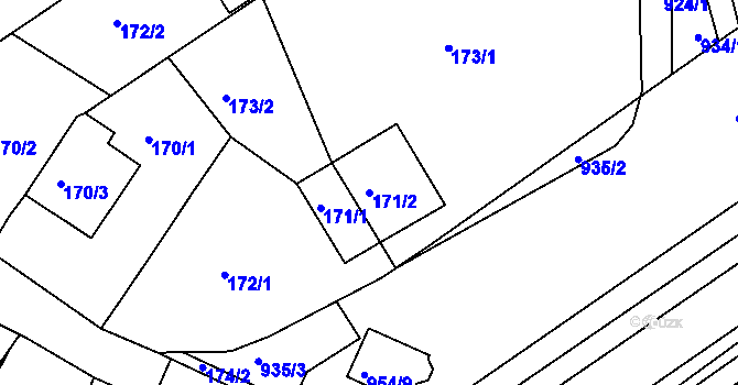 Parcela st. 171/2 v KÚ Huštěnovice, Katastrální mapa