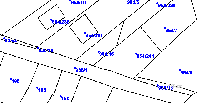 Parcela st. 954/16 v KÚ Huštěnovice, Katastrální mapa