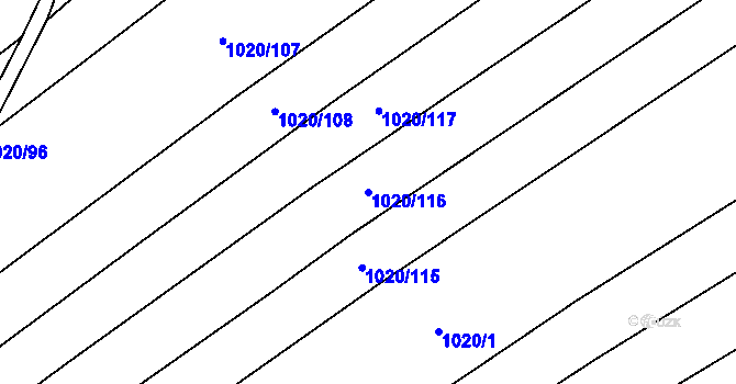 Parcela st. 1020/116 v KÚ Huštěnovice, Katastrální mapa