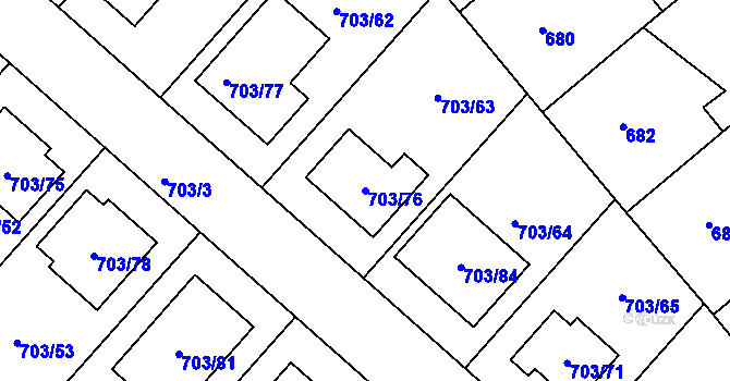 Parcela st. 703/76 v KÚ Huštěnovice, Katastrální mapa