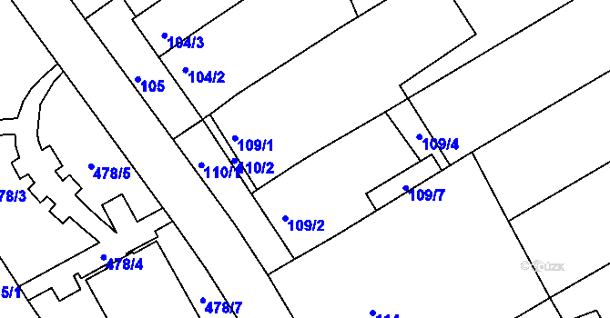 Parcela st. 109/3 v KÚ Huštěnovice, Katastrální mapa