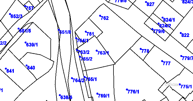 Parcela st. 763/1 v KÚ Huštěnovice, Katastrální mapa