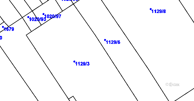 Parcela st. 1129/25 v KÚ Huštěnovice, Katastrální mapa