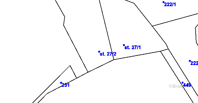 Parcela st. 27/2 v KÚ Hutě pod Třemšínem, Katastrální mapa