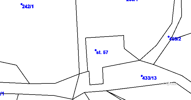 Parcela st. 57 v KÚ Hutě pod Třemšínem, Katastrální mapa