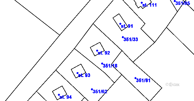Parcela st. 92 v KÚ Hutě pod Třemšínem, Katastrální mapa