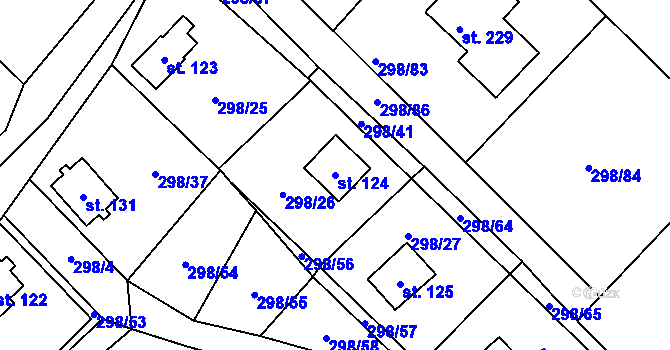 Parcela st. 124 v KÚ Hutě pod Třemšínem, Katastrální mapa