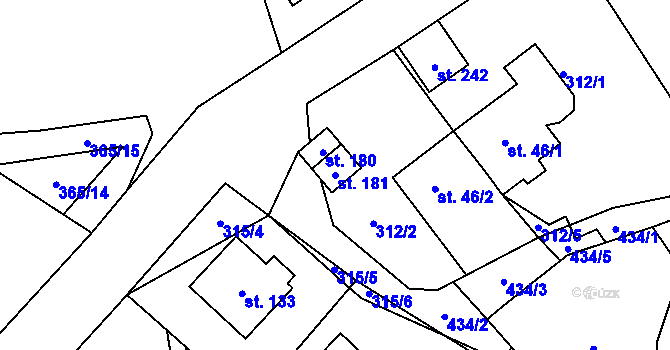 Parcela st. 181 v KÚ Hutě pod Třemšínem, Katastrální mapa