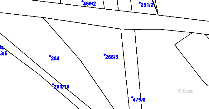 Parcela st. 266/3 v KÚ Hutě pod Třemšínem, Katastrální mapa
