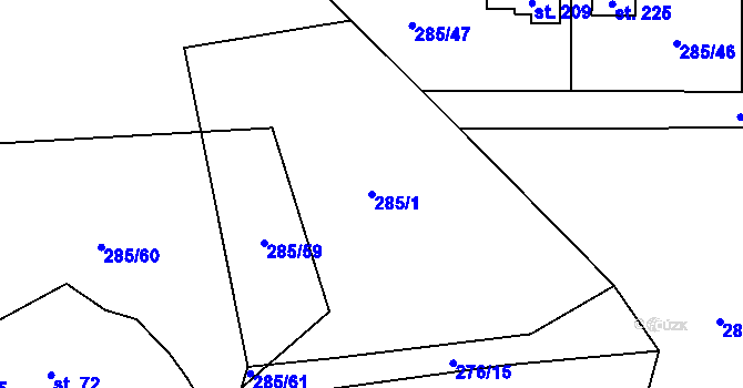 Parcela st. 285/1 v KÚ Hutě pod Třemšínem, Katastrální mapa
