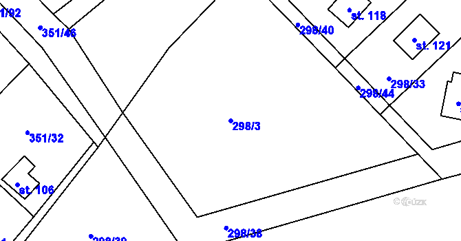 Parcela st. 298/3 v KÚ Hutě pod Třemšínem, Katastrální mapa