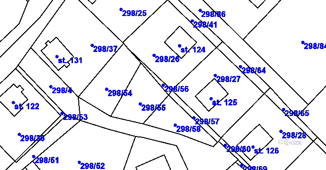 Parcela st. 298/56 v KÚ Hutě pod Třemšínem, Katastrální mapa