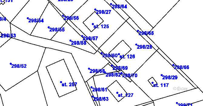 Parcela st. 298/60 v KÚ Hutě pod Třemšínem, Katastrální mapa