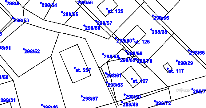 Parcela st. 298/68 v KÚ Hutě pod Třemšínem, Katastrální mapa