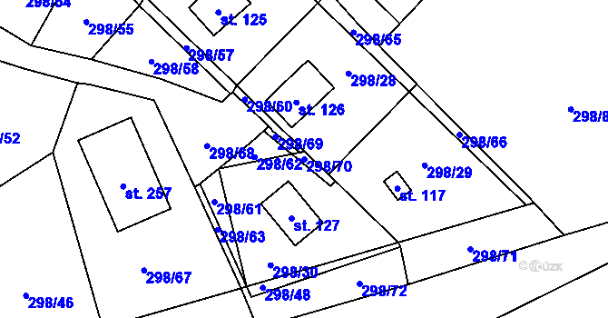 Parcela st. 298/70 v KÚ Hutě pod Třemšínem, Katastrální mapa