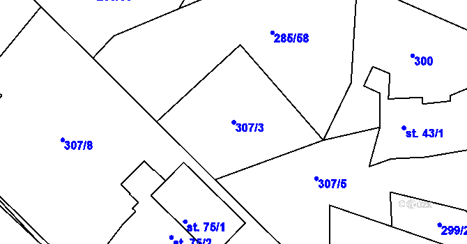 Parcela st. 307/3 v KÚ Hutě pod Třemšínem, Katastrální mapa