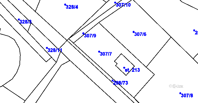 Parcela st. 307/7 v KÚ Hutě pod Třemšínem, Katastrální mapa