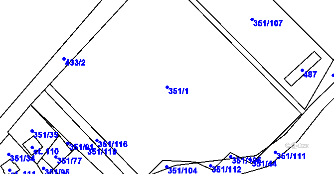 Parcela st. 351/1 v KÚ Hutě pod Třemšínem, Katastrální mapa