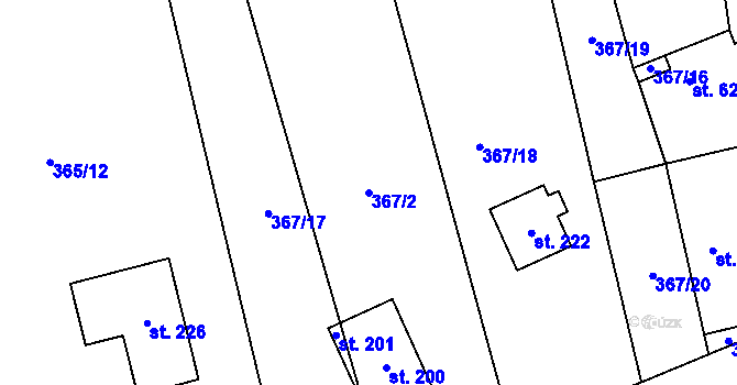 Parcela st. 367/2 v KÚ Hutě pod Třemšínem, Katastrální mapa