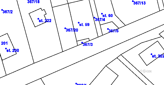 Parcela st. 367/3 v KÚ Hutě pod Třemšínem, Katastrální mapa