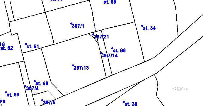 Parcela st. 367/14 v KÚ Hutě pod Třemšínem, Katastrální mapa