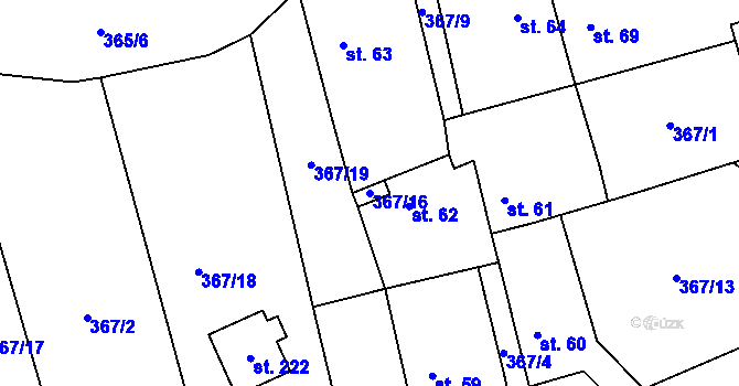 Parcela st. 367/16 v KÚ Hutě pod Třemšínem, Katastrální mapa
