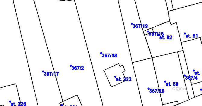 Parcela st. 367/18 v KÚ Hutě pod Třemšínem, Katastrální mapa