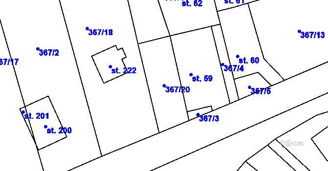Parcela st. 367/20 v KÚ Hutě pod Třemšínem, Katastrální mapa