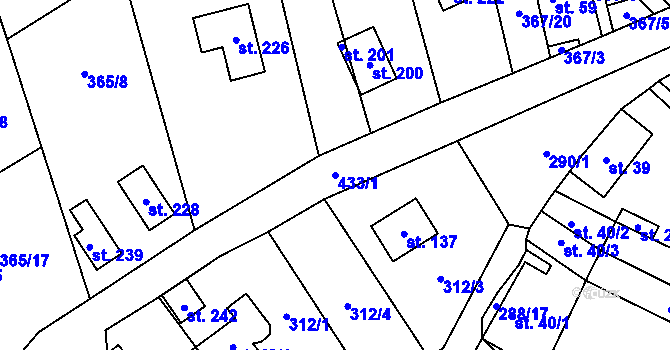 Parcela st. 433/1 v KÚ Hutě pod Třemšínem, Katastrální mapa