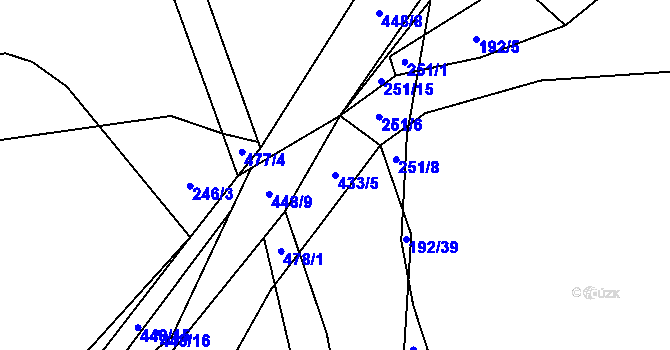 Parcela st. 433/5 v KÚ Hutě pod Třemšínem, Katastrální mapa