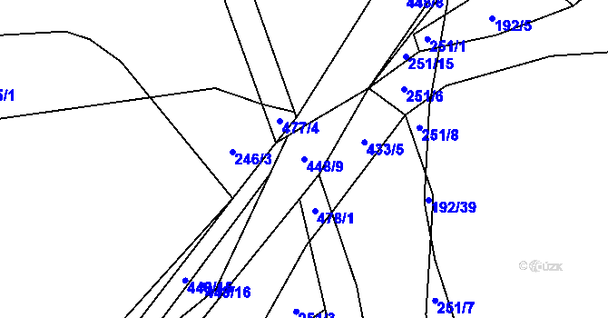Parcela st. 448/9 v KÚ Hutě pod Třemšínem, Katastrální mapa