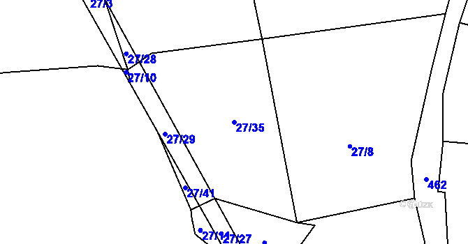 Parcela st. 27/35 v KÚ Hutě pod Třemšínem, Katastrální mapa