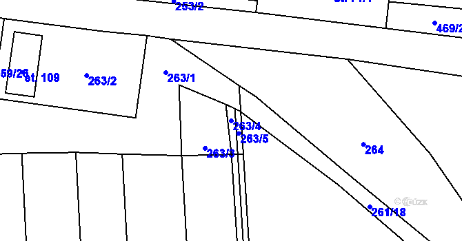 Parcela st. 263/4 v KÚ Hutě pod Třemšínem, Katastrální mapa
