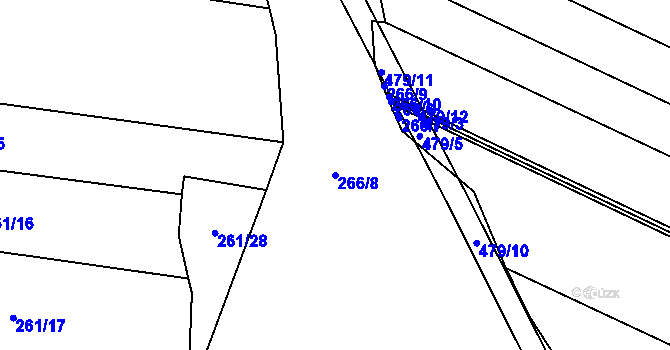 Parcela st. 266/8 v KÚ Hutě pod Třemšínem, Katastrální mapa