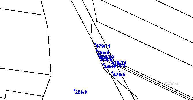 Parcela st. 266/9 v KÚ Hutě pod Třemšínem, Katastrální mapa
