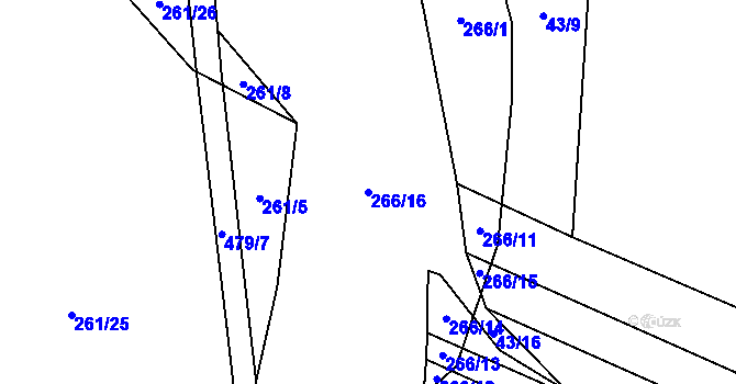 Parcela st. 266/16 v KÚ Hutě pod Třemšínem, Katastrální mapa
