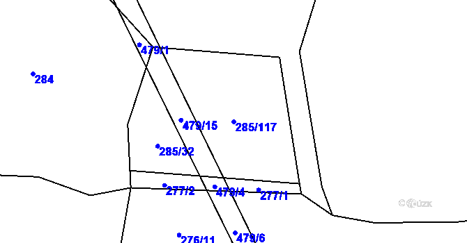 Parcela st. 285/117 v KÚ Hutě pod Třemšínem, Katastrální mapa