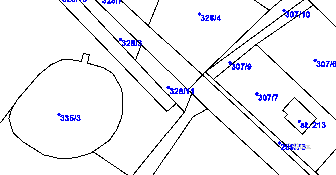Parcela st. 328/11 v KÚ Hutě pod Třemšínem, Katastrální mapa