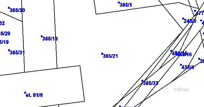 Parcela st. 385/21 v KÚ Hutě pod Třemšínem, Katastrální mapa