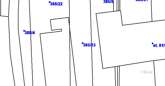 Parcela st. 385/23 v KÚ Hutě pod Třemšínem, Katastrální mapa