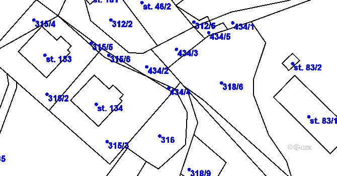 Parcela st. 434/4 v KÚ Hutě pod Třemšínem, Katastrální mapa