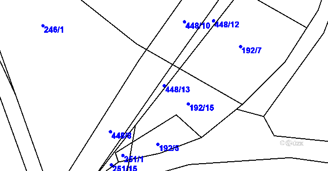Parcela st. 448/13 v KÚ Hutě pod Třemšínem, Katastrální mapa