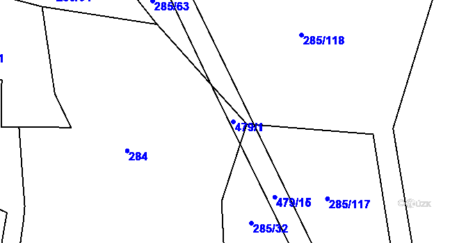 Parcela st. 479/1 v KÚ Hutě pod Třemšínem, Katastrální mapa