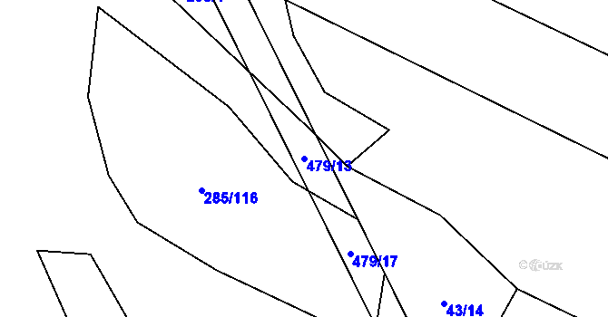 Parcela st. 479/13 v KÚ Hutě pod Třemšínem, Katastrální mapa