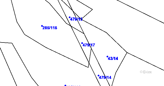 Parcela st. 479/17 v KÚ Hutě pod Třemšínem, Katastrální mapa