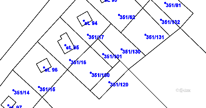 Parcela st. 351/101 v KÚ Hutě pod Třemšínem, Katastrální mapa
